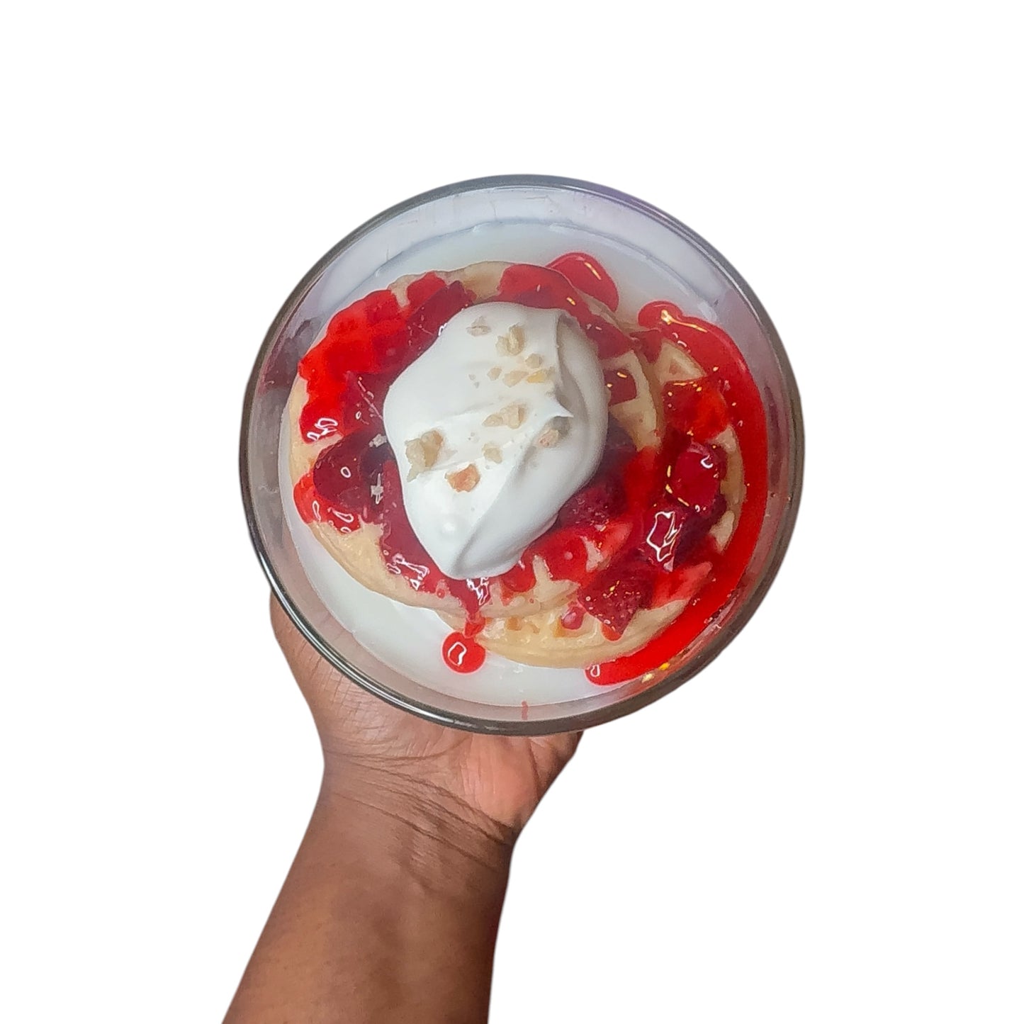 (WICK-LESS) WAFFLE & STRAWBERRIES CANDLE (strawberry cheesecake & maple pancakes scented)