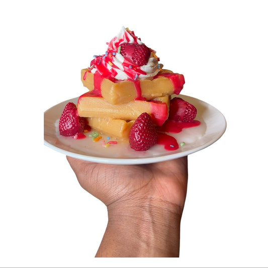 (WICK-LESS) BELGIAN WAFFLES W/ STRAWBERRIES CANDLE (sugar cookie & strawberry scented)