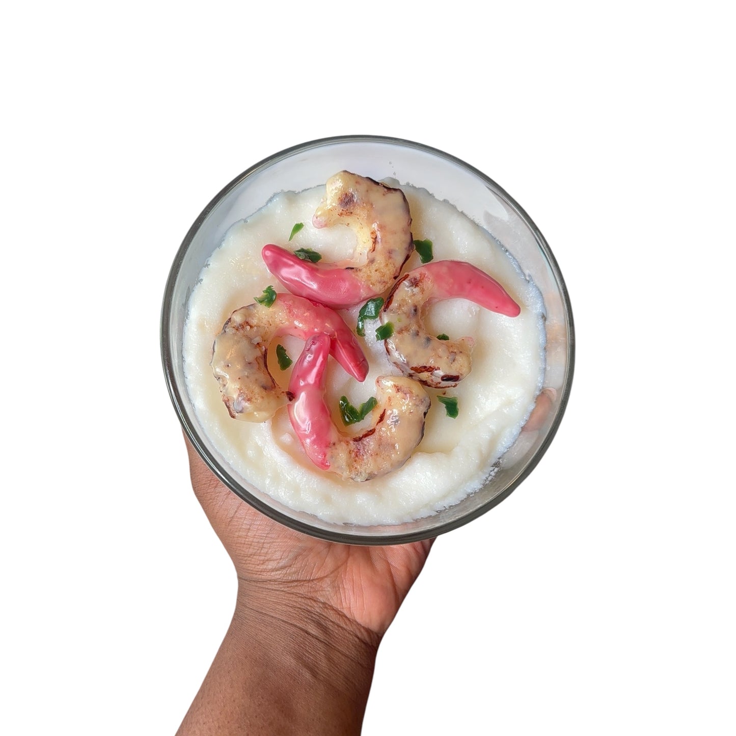 (WICK-LESS) BRUNCH PLEASE! GRITS & SHRIMP CANDLE (marshmallow cream scented)