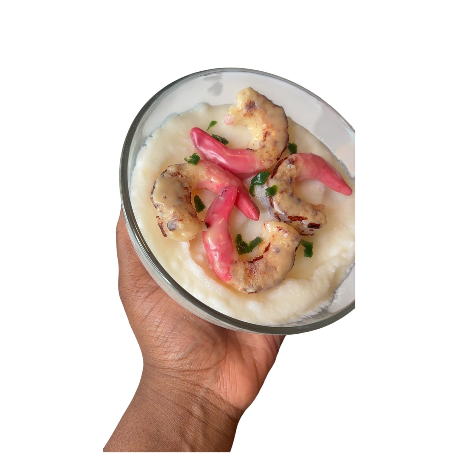 (WICK-LESS) BRUNCH PLEASE! GRITS & SHRIMP CANDLE (marshmallow cream scented)