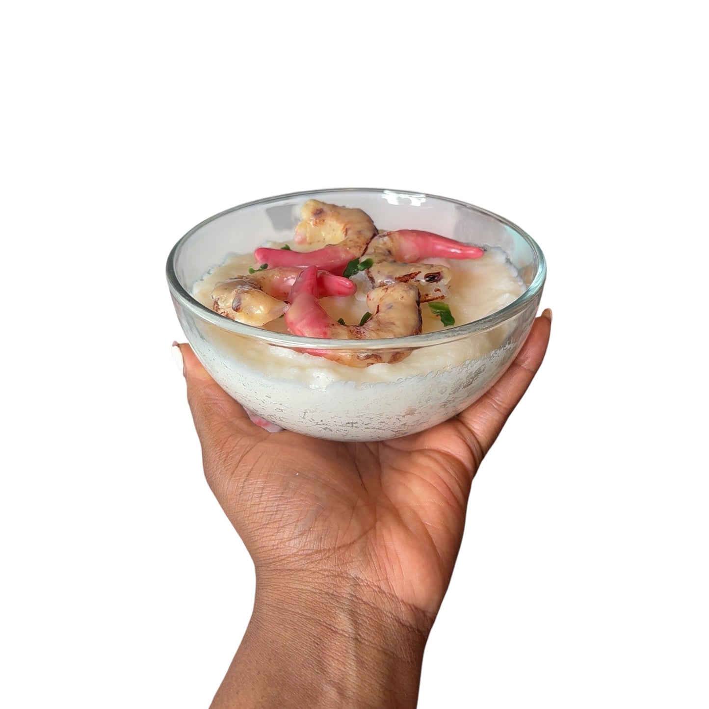 (WICK-LESS) BRUNCH PLEASE! GRITS & SHRIMP CANDLE (marshmallow cream scented)